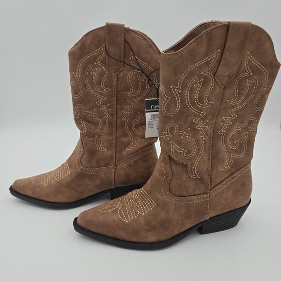 Rue21 Womens Western Cowboy Boots Brown Embroidered Pointed Toe - Picture 2 of 6